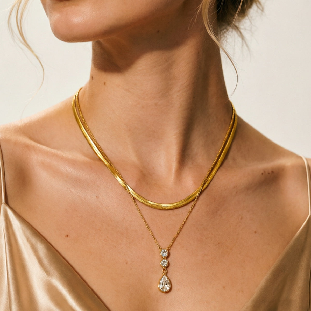 Women's Layered Water Drop Zircon Necklace