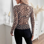Leopard Print Sheer Mesh Fitted Top