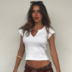 Women's Button Front V-Neck Cropped Top
