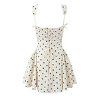 Flocking Polka-Dot Brace Pure Bandage Waist-Defined Puff Short Dress
