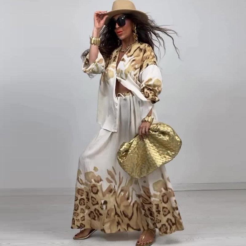 Elegant Printed Shirt Skirt Set