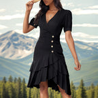 Women's Summer Solid Color Irregular Asymmetric Slim Fit Dress