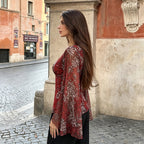 Bohemian Vacation Mesh V neck Flared Sleeves Top Ethnic