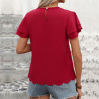 Women's Women Clothing Double Layer Ruffle Sleeve Solid Color Top For Women Summer