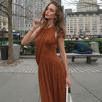 Women's Spring Personality Slim Fit Pleated round Neck Sleeveless Dress