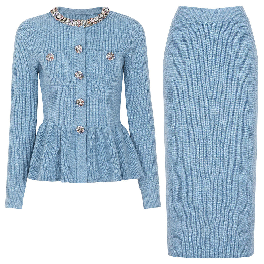 Women's Knit Rhinestone Two-Piece Skirt Set