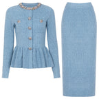 Women's Knit Rhinestone Two-Piece Skirt Set