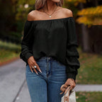 Women's Elegant T Shirt Boat Collar Off Shoulder All Matching Long