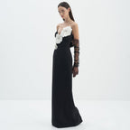 Women's Spring Summer Black Tube Top Dress Floral Diamond Core Split Off-Shoulder Design Dress Women Clothing