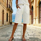 Women Faux Cotton Linen Shorts Summer Casual Everyday Mid