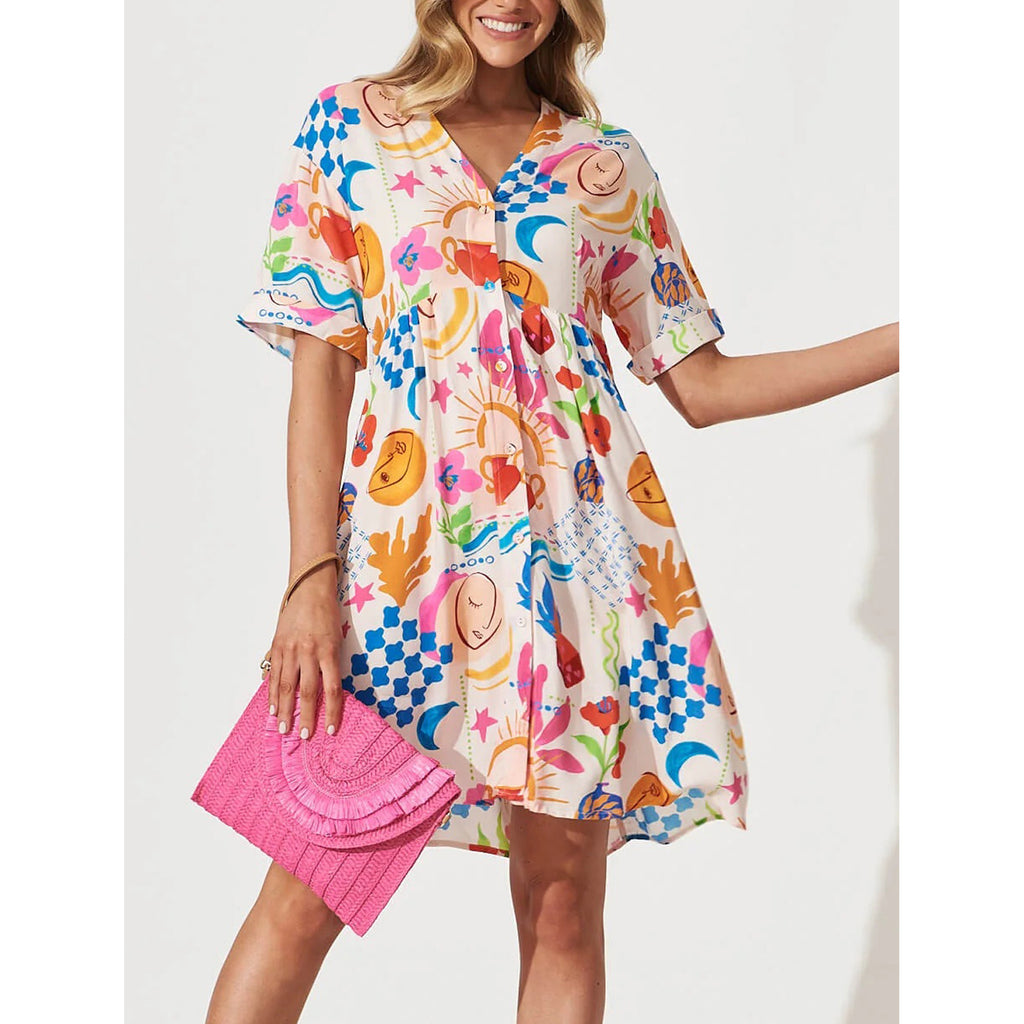 Women's Printed Single-Breasted Dress
