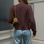 Autumn Winter Retro Casual Stand Collar Zipper Thick Sunken Stripe Top