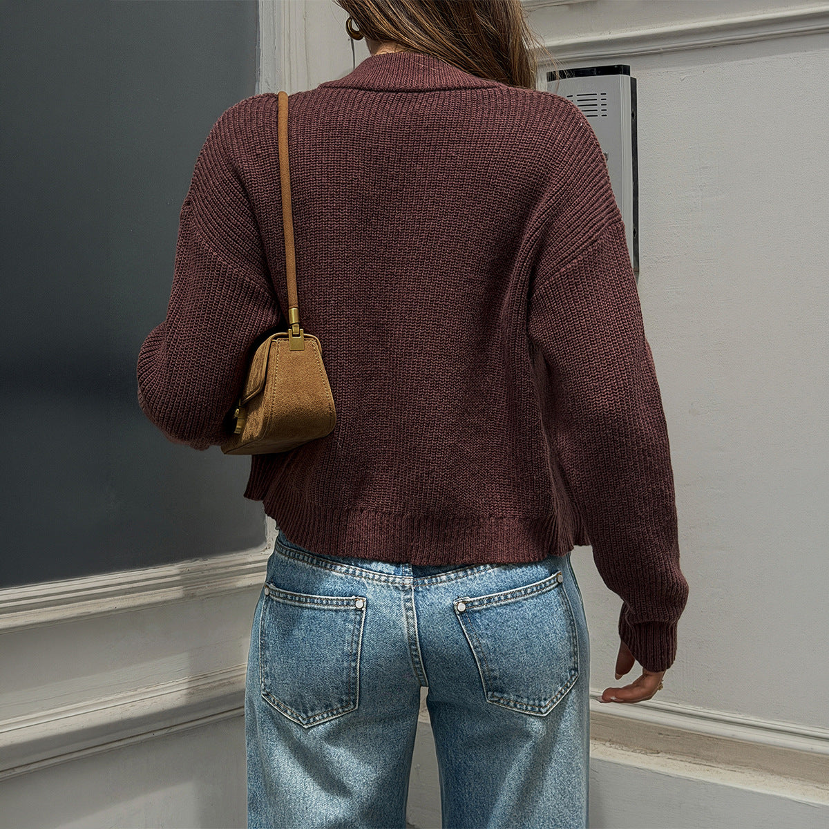 Autumn Winter Retro Casual Stand Collar Zipper Thick Sunken Stripe Top