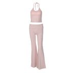 Women's Spring Sexy Cropped Halterneck Vest Slim High Waist Bootcut Pants Set