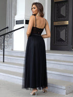 Women's Contrast Color Mesh Slit Slim Fitting Dress