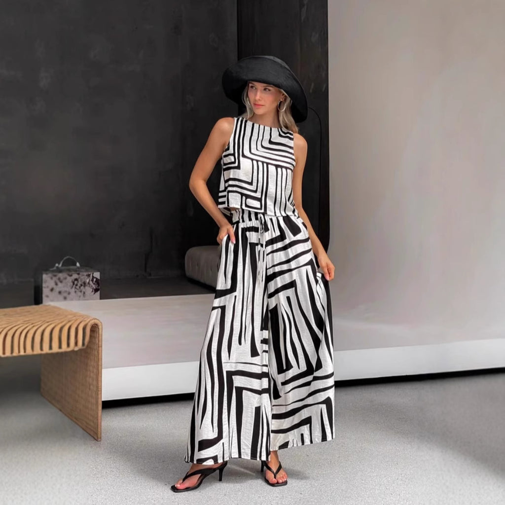 Women's Summer Several Printed Casual Loose Vest Wide Leg Straight