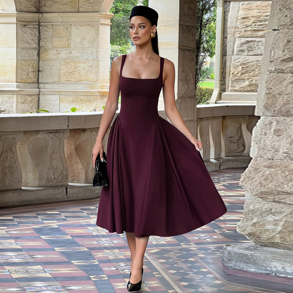 Square-Neck Spaghetti-Strap Dress