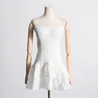 Women's Embroidered Ruffle Strapless Mini Dress