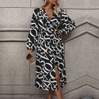 Winter Long-Sleeve Geometric Abstract Printing Dress