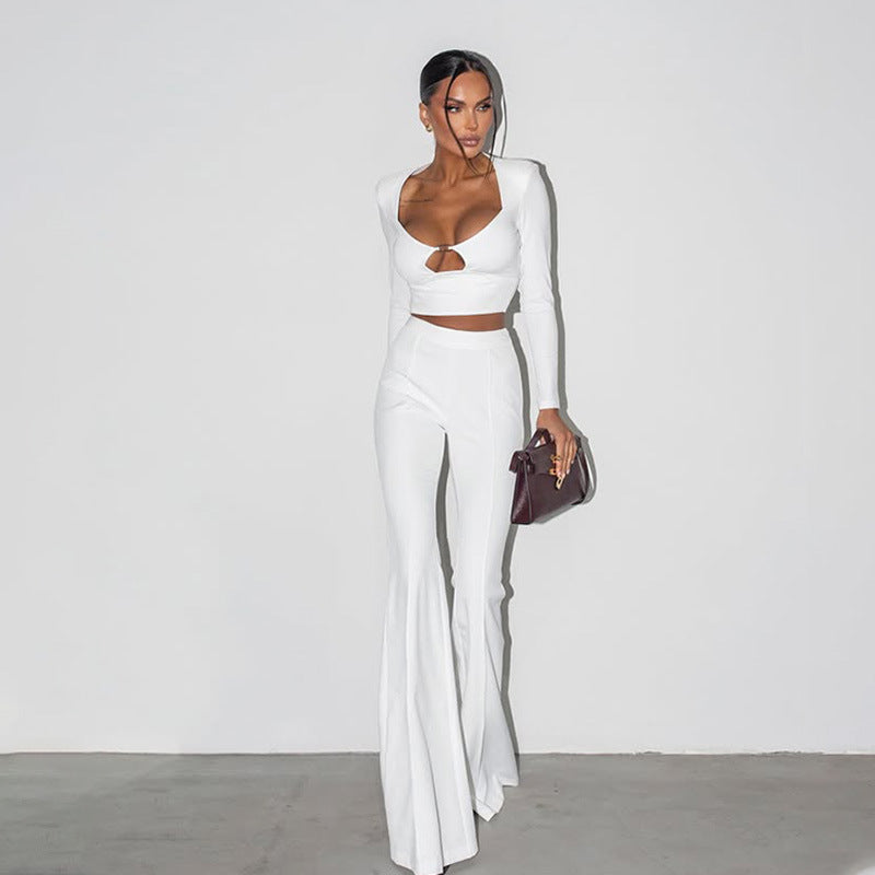 High Grade Slim Fit Solid Color Two Piece Sets Long