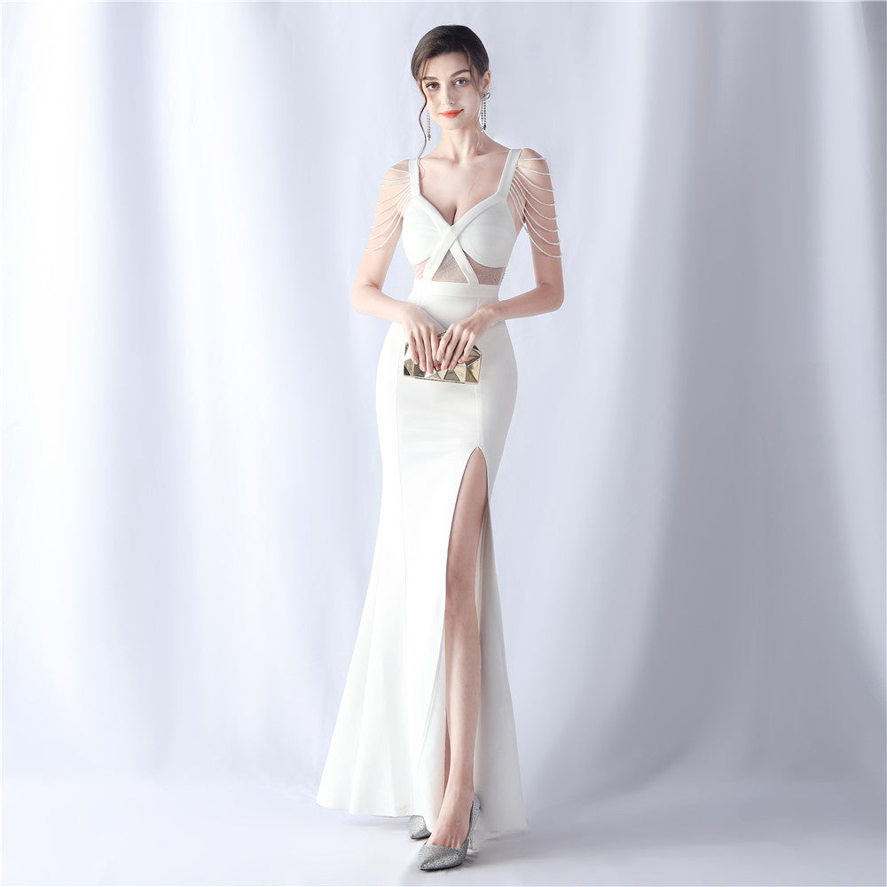 Women's Beaded Sheer Formal Evening Dress