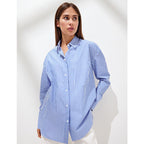 Women's Solid Color Striped Shirt Trendy Joker Loose Polo Striped Shirt