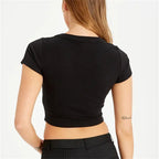 Women's T-Shirt Cotton Rib Cropped Short Sleeve Slim Fit Slimming