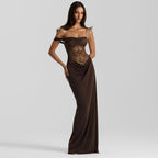 Women's Lace Ruched Asymmetric Maxi Dress
