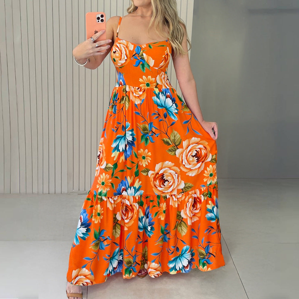 Strappy Dress Floral Printed Graceful Fashionable