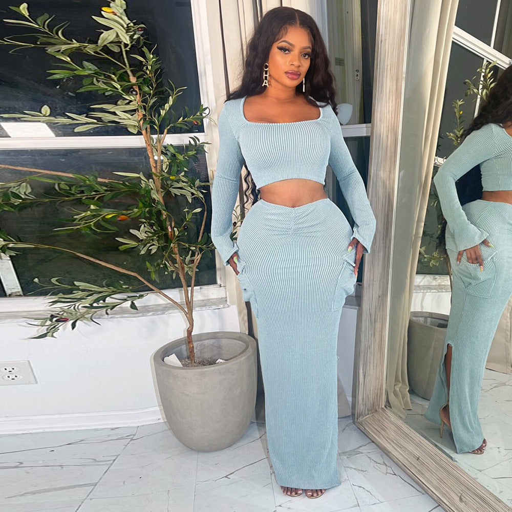Women's Cropped Top and Skirt Two-Piece Set