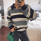 Gentle Loose Striped Collared Knitted Sweater Women