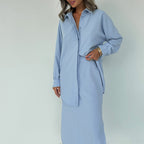 Cotton Cardigan & Split Skirt Set