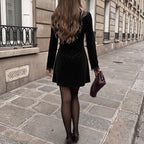 Black Velvet Lace-Trim Dress