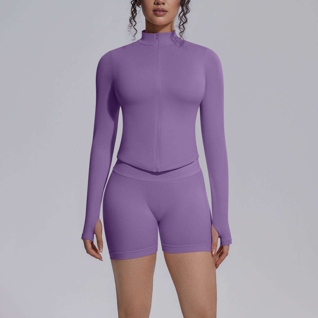 Seamless Knitted Long Sleeve Zipper Yoga Jacket Tight V