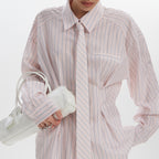 Printed Striped Shirt Polo Collar Long Sleeve