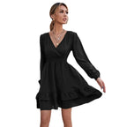 Long-Sleeve V-Neck Office A-Line Dress