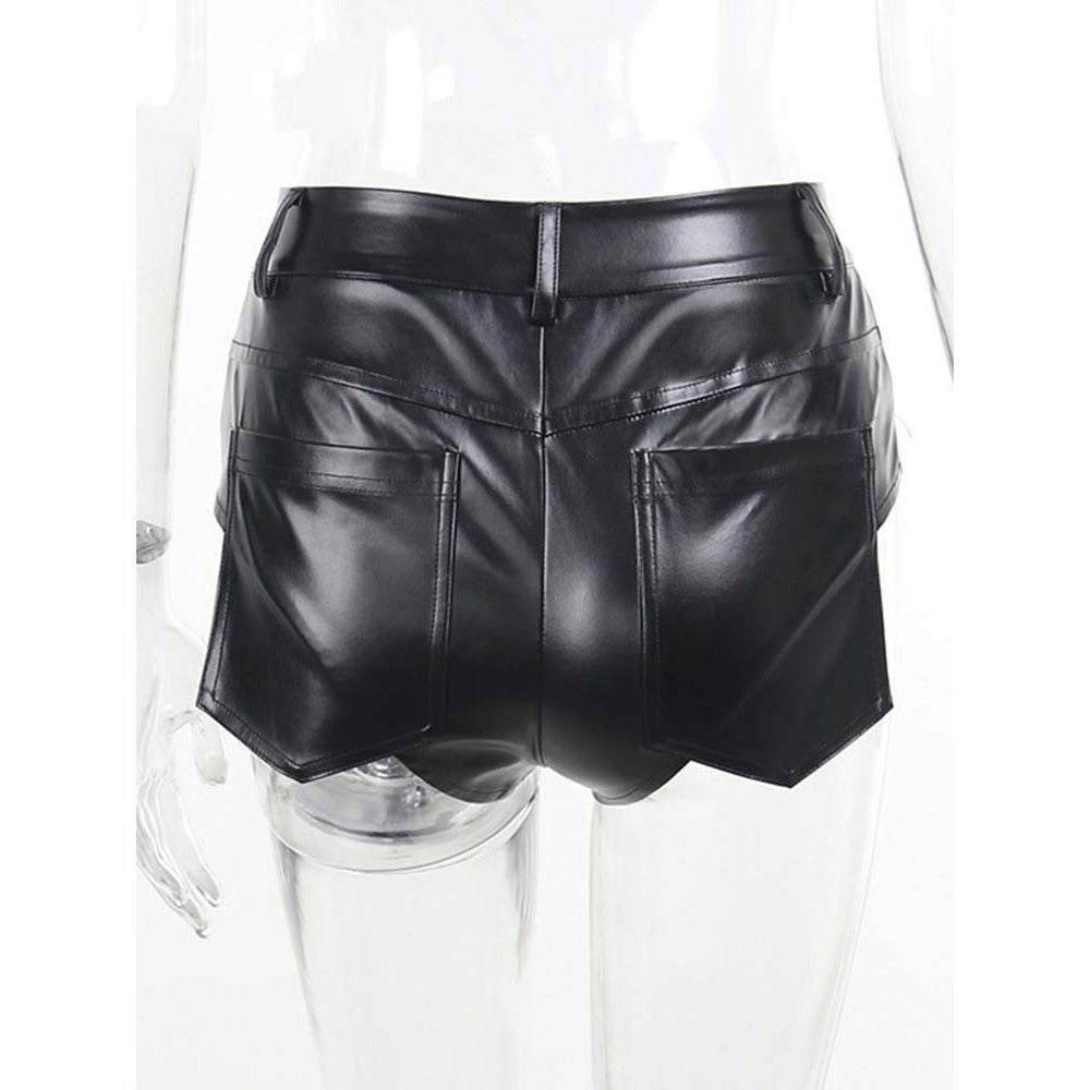 Leather High Waist Hip Faux Base Elasticity Shorts