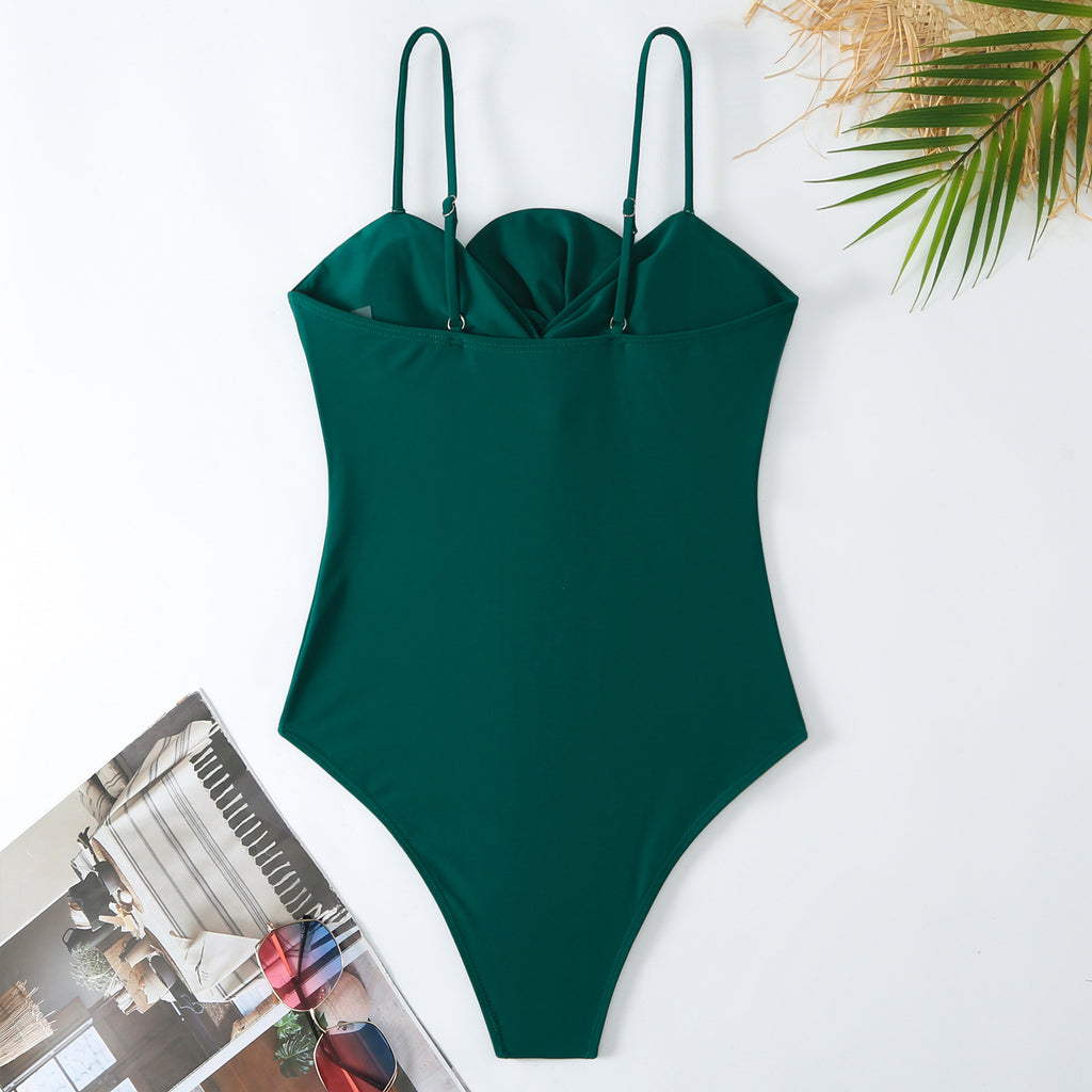 Bow Solid One-piece Swimwear
