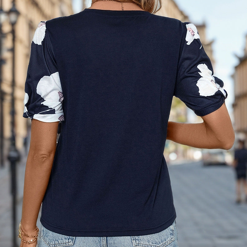 Women's Summer Women Round Neck Printing Patchwork Top Women