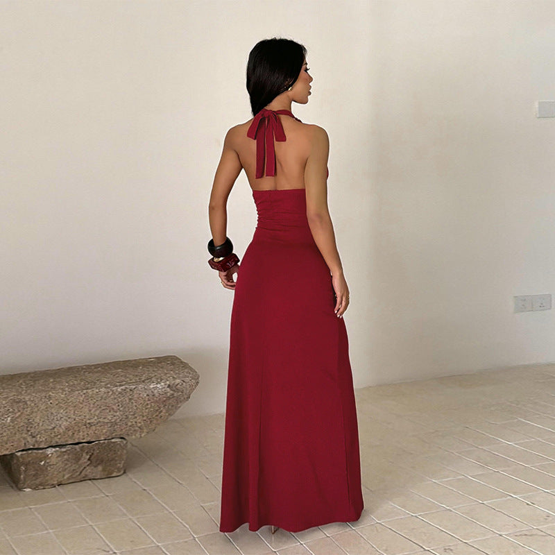 Women's Halter Backless Tie Split Evening Dress