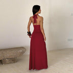 Women's Halter Backless Tie Split Evening Dress