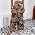 Vacation Floral Chiffon WL Pants Boho HW Beach Trousers