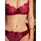 Women's Wine Red Eyelash Lace Bra & Panty Set