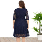 Women's Plus Size Spring Summer Clothes Crew Neck Lace Dress
