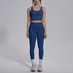 Women Nude Feel No Embarrassment Line Sports Trousers Sexy V neck Beauty Back Running Fitness Pants Yoga Set