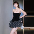 Women's Polka Dot Strapless Boning Mini Dress