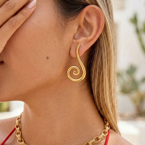 Stainless Steel Geometric Abstract Spiral Stud Earrings for Women Office All Matching Niche Design Earrings