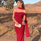 Women's Summer Slim Fit Backless Ribbon Shoulder Tube Top Dress