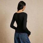 Square Collar Long Sleeve T shirt Women Lace Stitching Tied
