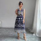 Bohemian V-Neck Sleeveless Midi Dress